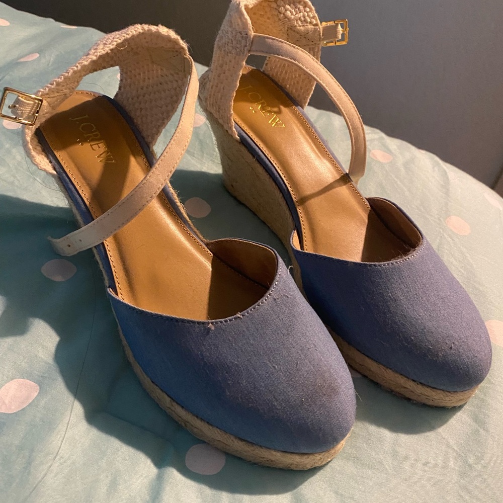 J. Crew Blue Espadrille Wedge Sandals